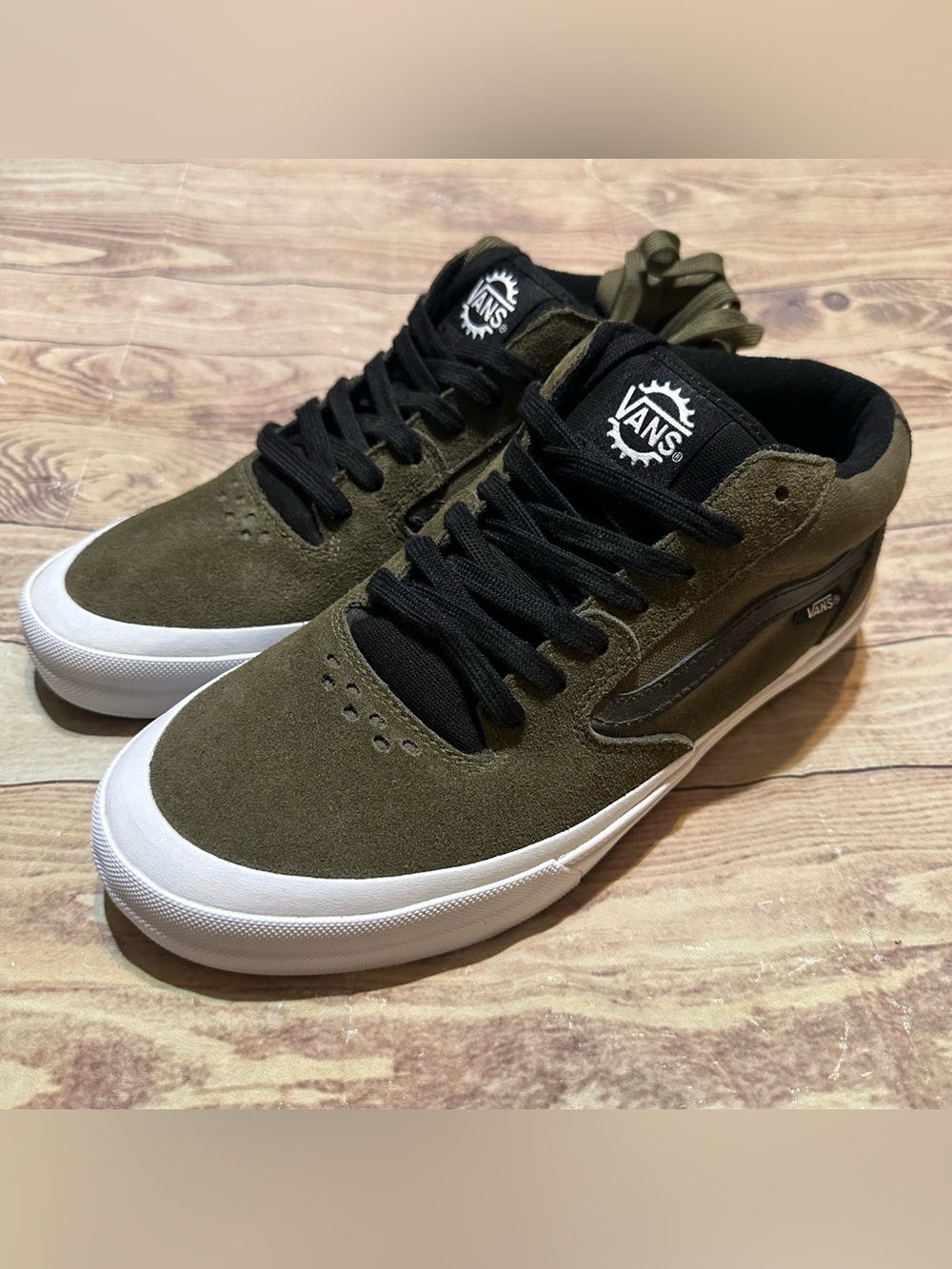Men’s Vans Wafflecup BMX Olive Green Suede Skate Shoes Size 8